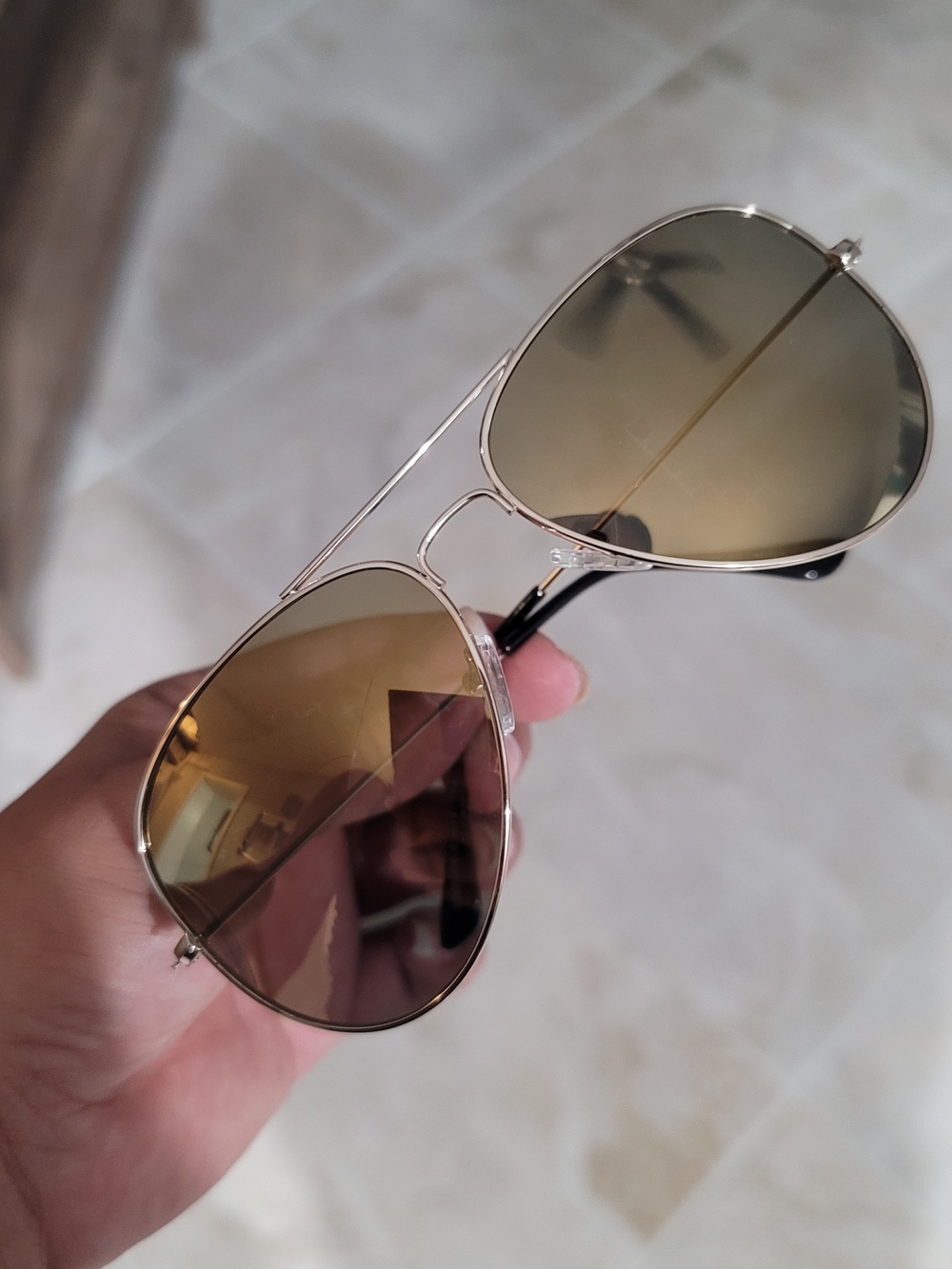 Gold Frame Aviator Sunglasses with Gold Mirror Lenses - Women Accessories